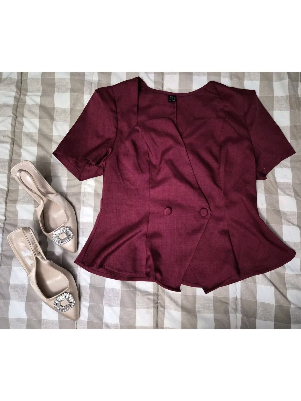 Size XL Shein Maroon Peplum Blouse Top With Buttons